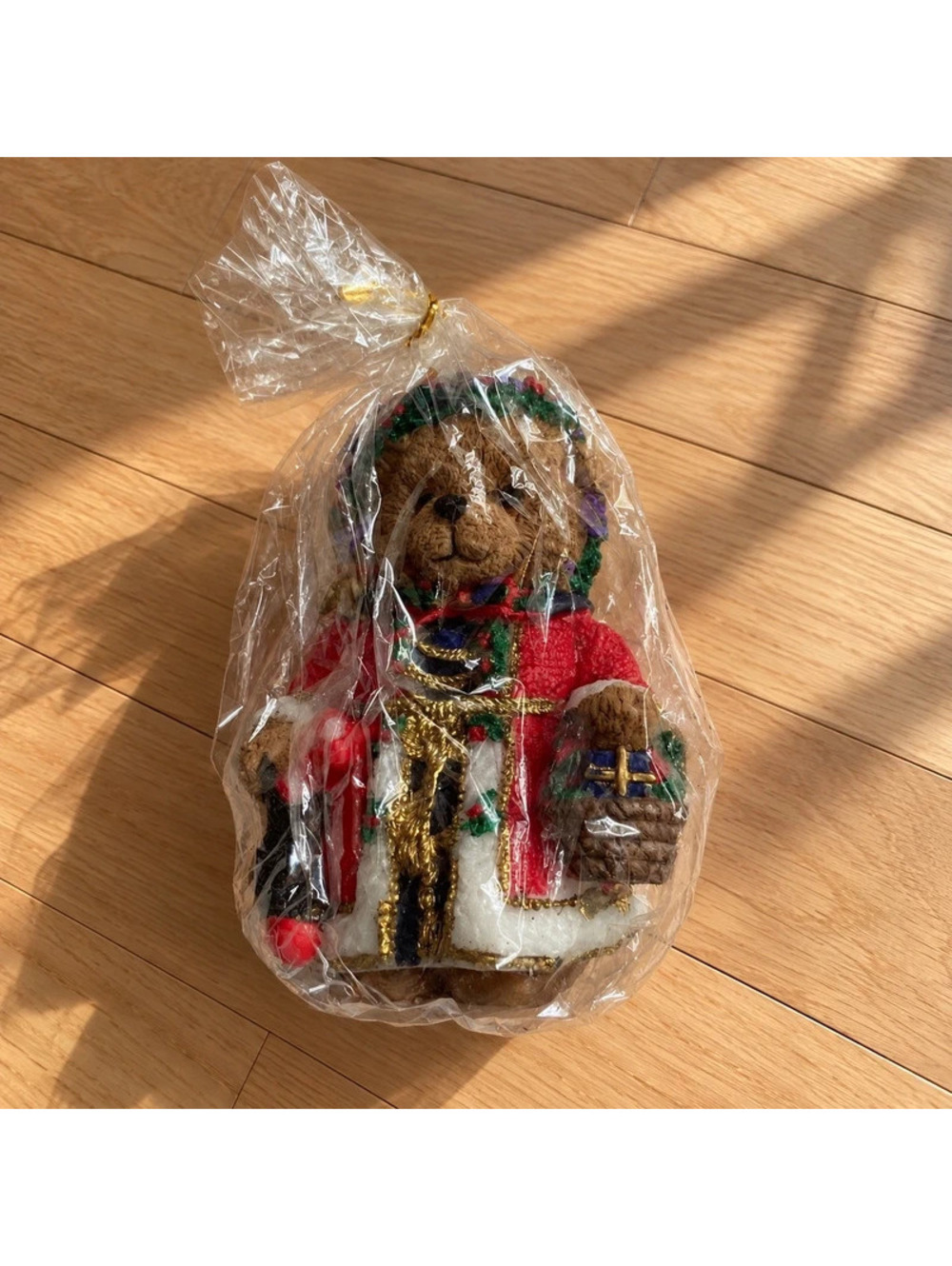 Vintage 1990s Christmas Teddy Bear Figural Candle New Old Stock Holiday Deco